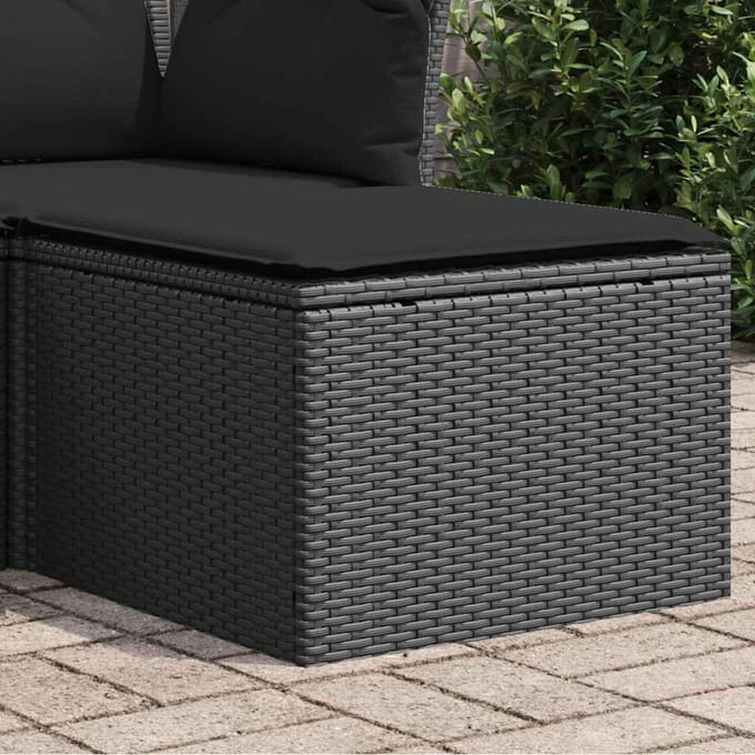 vidaXL - Tuinkruk - met - kussen - zwart - 55x55x37 - cm - poly - rattan