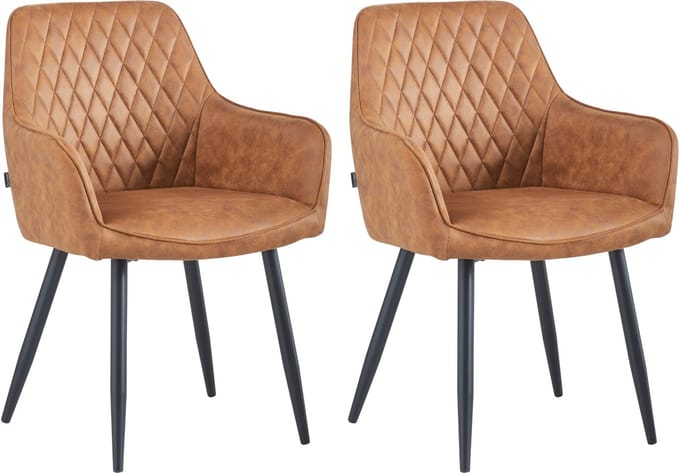 Colenis® - Beverly Eetkamerstoel - Set Van 2 - Cognac - Microvezel - Industrieel