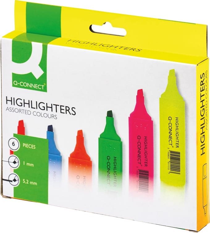 Q-CONNECT markeerstift | pak van 6 stuks in geassorteerde kleuren