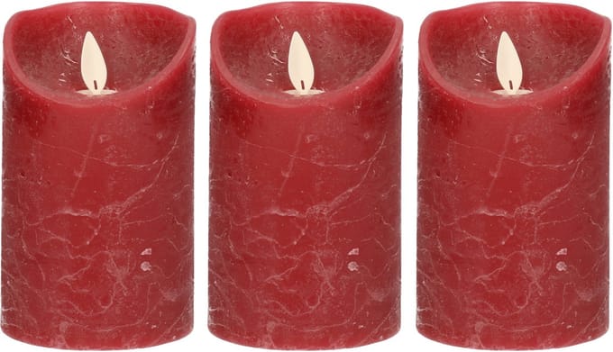 Anna's Collection Led kaars/stompkaars - 3x - bordeaux rood - H12,5 x D7,5 cm - wax - bewegende vlam