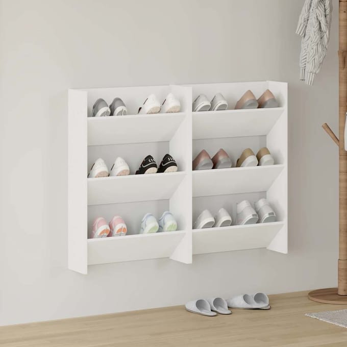 vidaXL - Wandschoenenkasten - 2 - st - 60x18x90 - cm - spaanplaat - wit