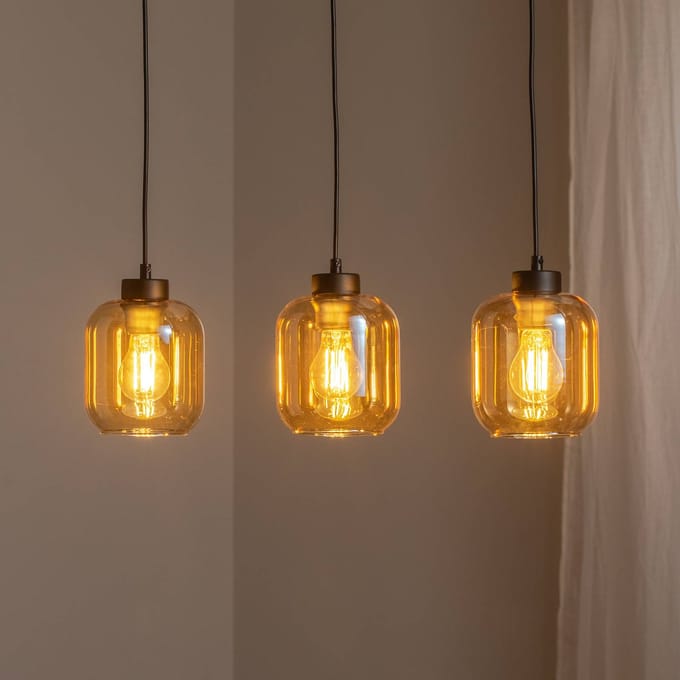 Eko-Light Hanglamp Sombra, amber, 3-lamps, langwerpig