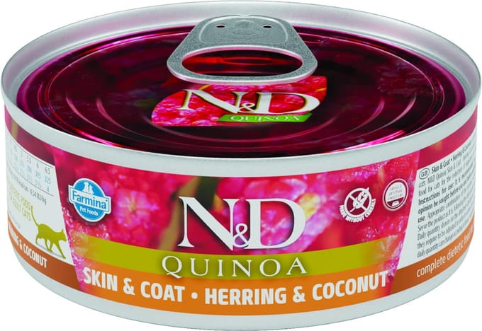 N&D Quinoa natvoeding voor de kat Skin & Coat Haring 80 gr. - per 24 stuks