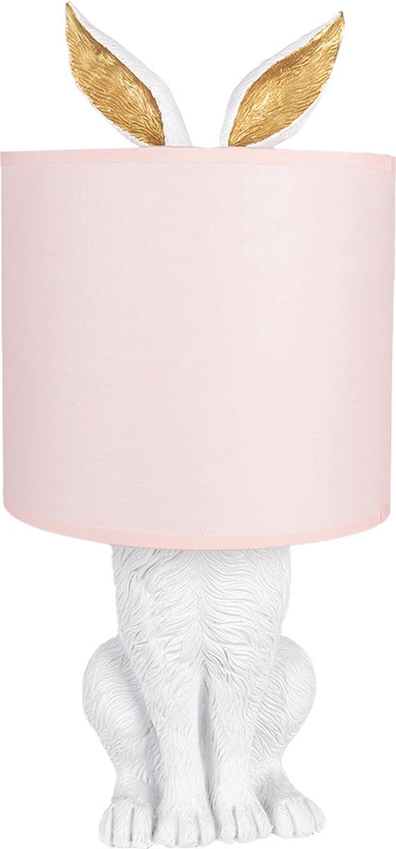 Clayre & Eef Tafellamp Konijn Ø 20x43 cm Wit Roze Polyresin