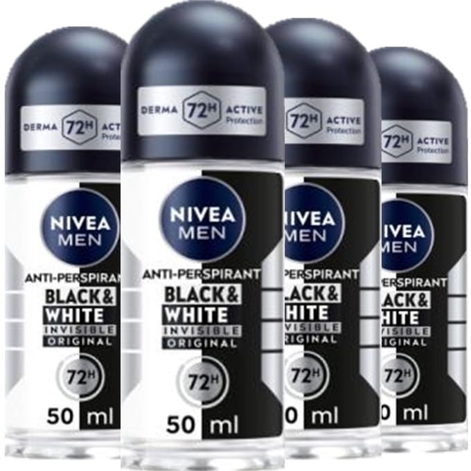 Nivea Deo Roller Men Black & White - 4 x 50 ml - Voordeelverpakking
