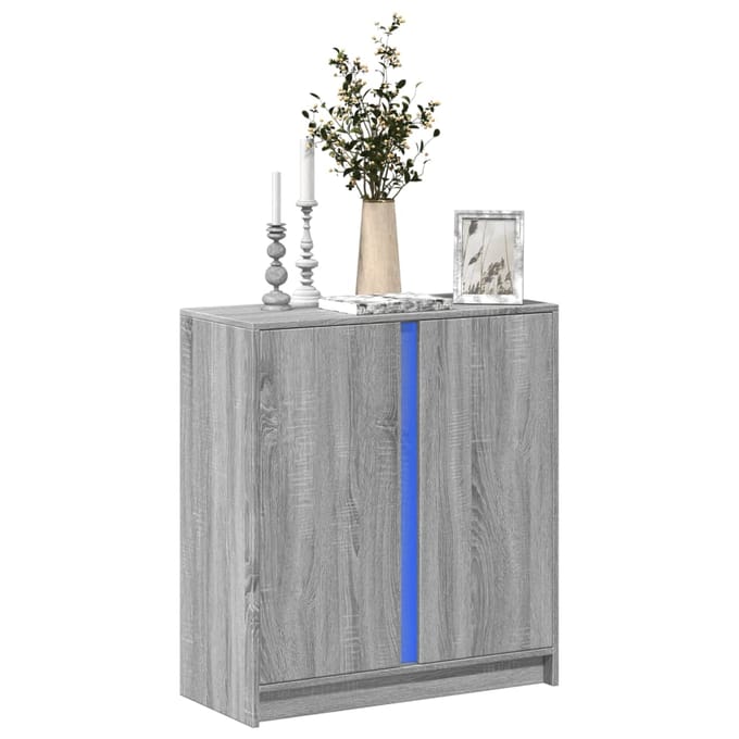 vidaXL - Dressoir - met - LED - 77x34x85 - cm - bewerkt - hout - grijs - sonoma - eiken
