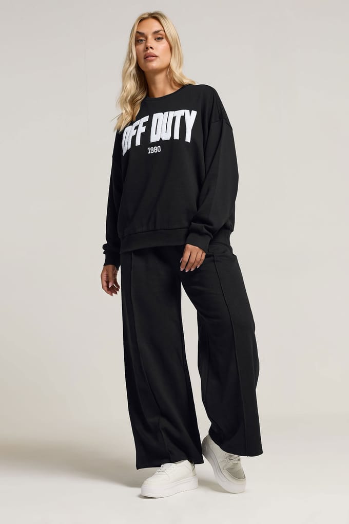 Yours Zwart 'Off Duty' Slogan Sweatshirt Size 46