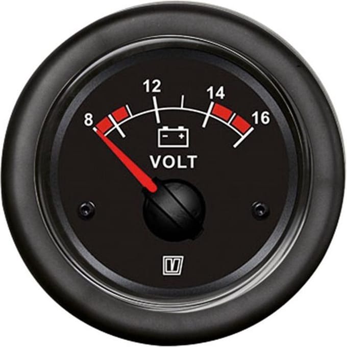 VETUS Voltmeter - 12V - zwart/chroom - inbouwmaat 52 mm