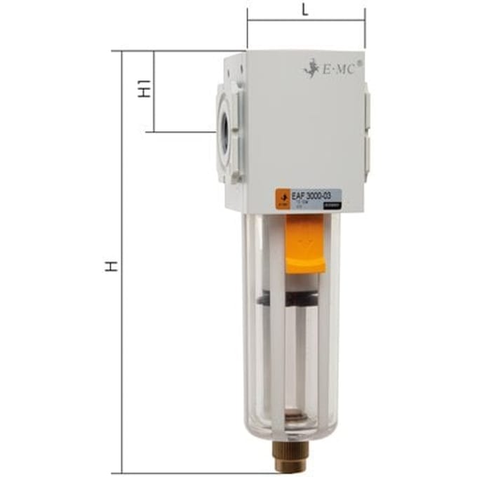 Filter 5microns G3/8'' 2900l/min Semi-Auto Dubbelwandig Kunststof EMC 3A