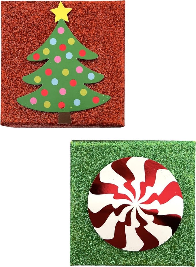 Luxe kerst giftcard geschenkdoos - rood & groen - 10 x 10 x 2,5 cm - 2 Stuks