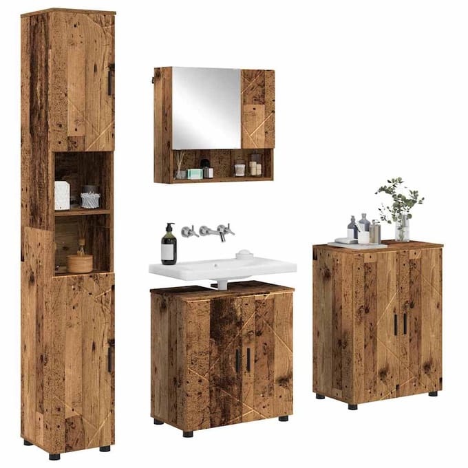vidaXL - Badkamermeubel - Set - 4 - st - Oud - Hout - 61 - x - 35 - x - 64 - cm