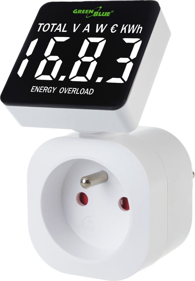 GreenBlue GB620 E - Energiemeter - Wattmeter met scherm - Verbruiksmeter - 16A - max. 3680W - Elektriciteitsmeter - Energiekosten- type E - 220-240V