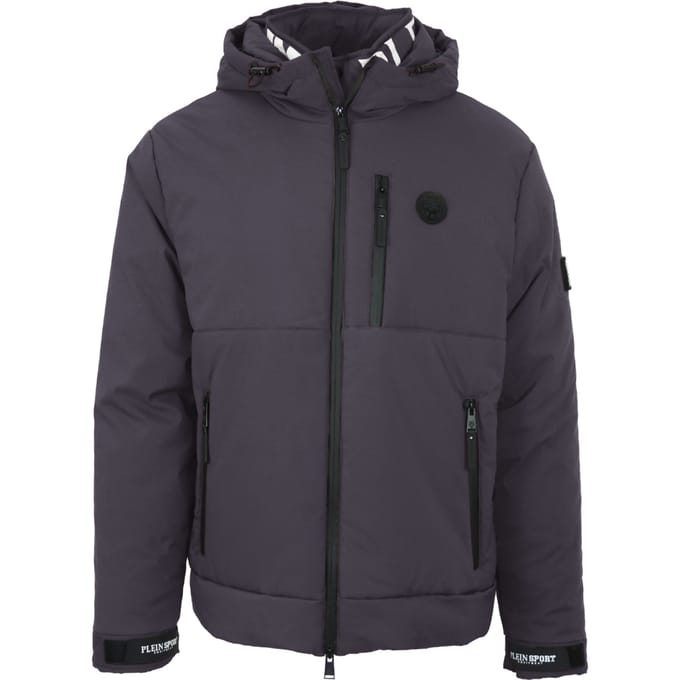 Plein Sport Padded Large Branded Logo Grey Jacket