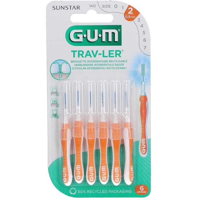 GUM Trav-Ler 6 Herbruikbare Interdentale Borsteltjes 0.9mm oranje