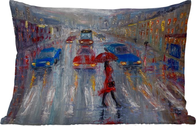 Buitenkussens - Tuin - Schilderij - Olieverf - Auto - Zebrapad - 50x30 cm