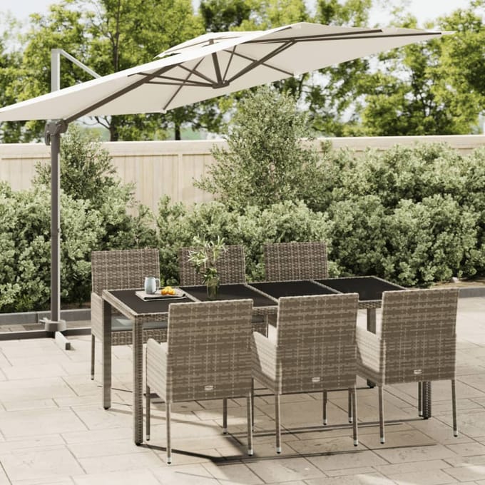 vidaXL - 7-delige - Tuinset - met - kussens - poly - rattan - grijs
