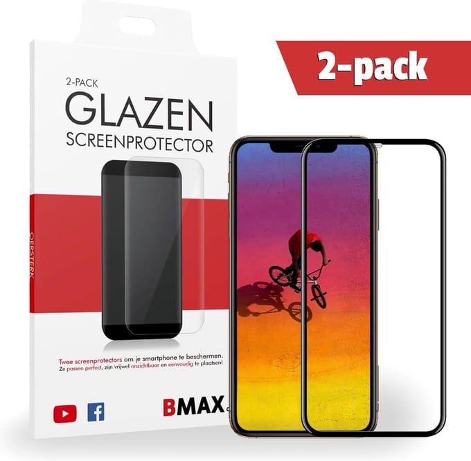 2-pack BMAX geschikt voor de Apple iPhone XS Max Full Cover Glazen Screenprotector | Dekt het volledige scherm! | Beschermglas | Tempered Glass
