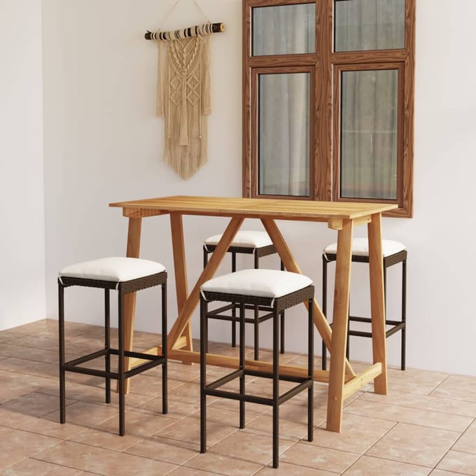vidaXL - 5-delige - Tuinbarset - met - kussens - bruin