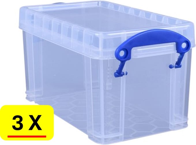 3 x Opbergbox Really Useful Box - 2.1 liter - 24x13x12,5 cm - transparant wit