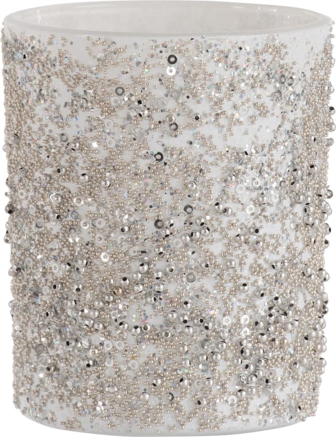 J-Line theelichthouder Parels - glas - zilver - large - 2 stuks