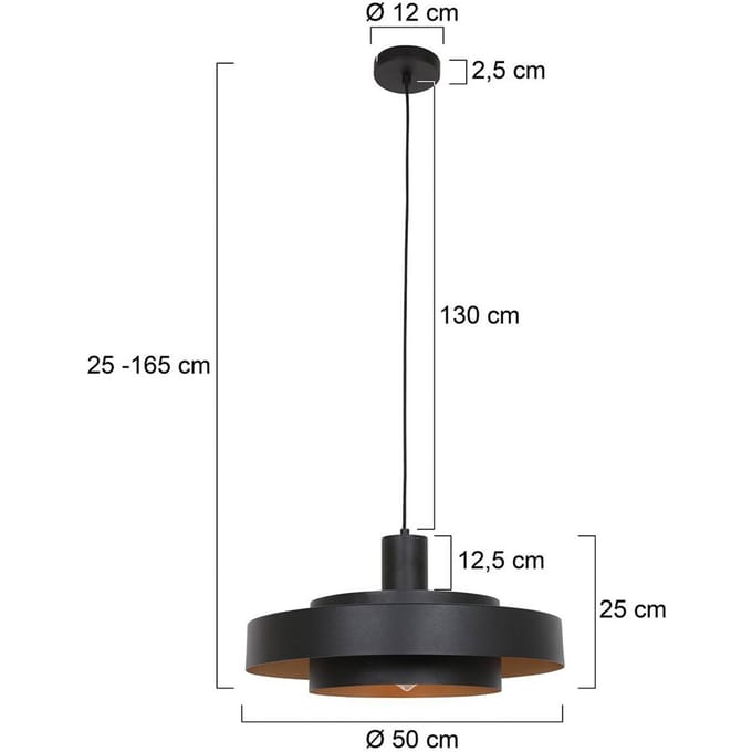 Hanglamp Flinter 3329E in bruin/zwarte kunststof en metaal, diameter 50 cm, hoogte instelbaar 25-165 cm, trendy ontwerp - Anne Light Home