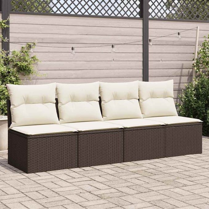 vidaXL - Tuinbank - 4-zits - met - kussens - poly - rattan - bruin