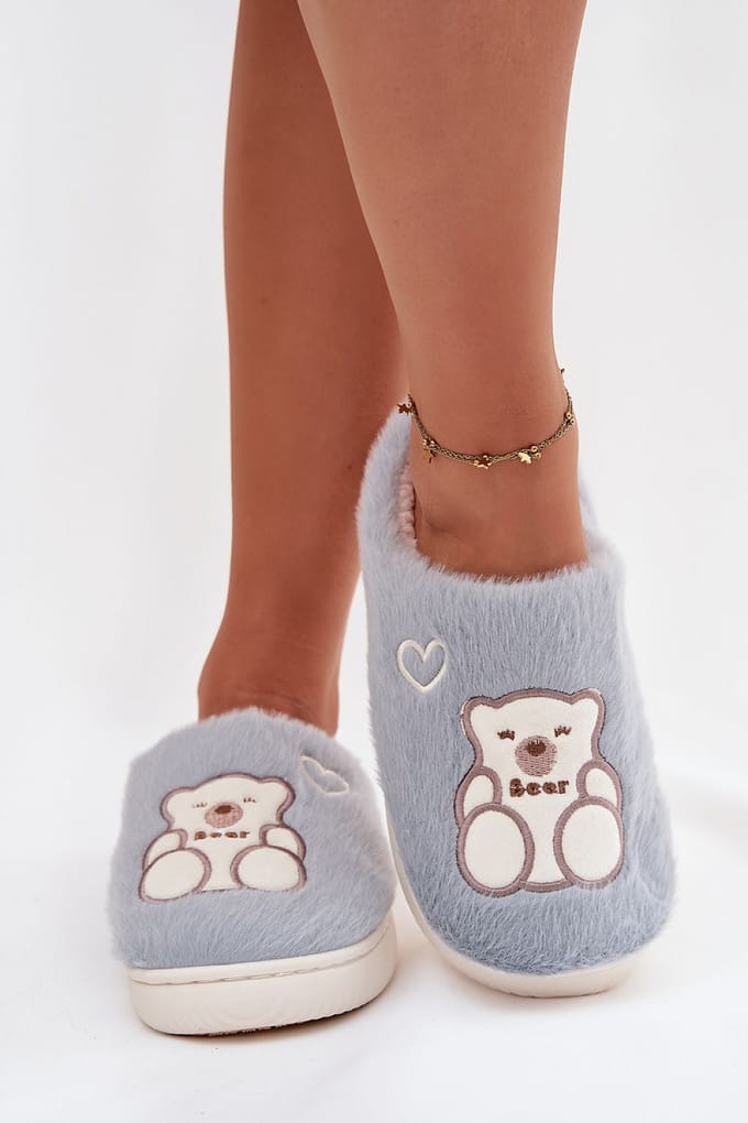 Bear & Heart Cozy Slippers - Lichtblauw / 36/37