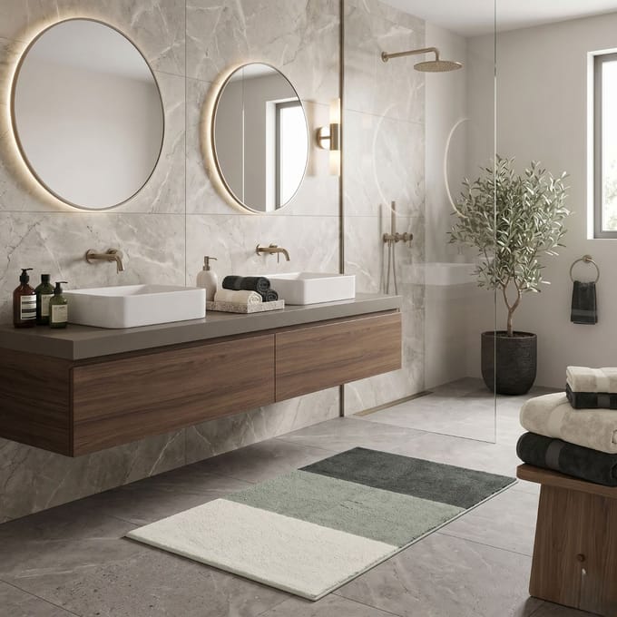 FLOORDIREKT Badmat - Horizont - Licht Grijs/Grijs/Crème - 60 x 90 cm