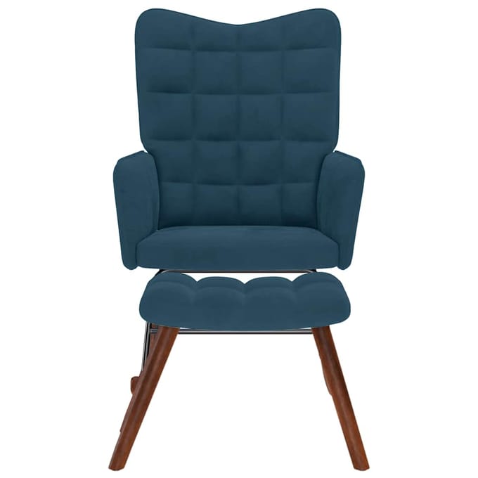 vidaXL - Schommelstoel - met - krukje - fluweel - blauw