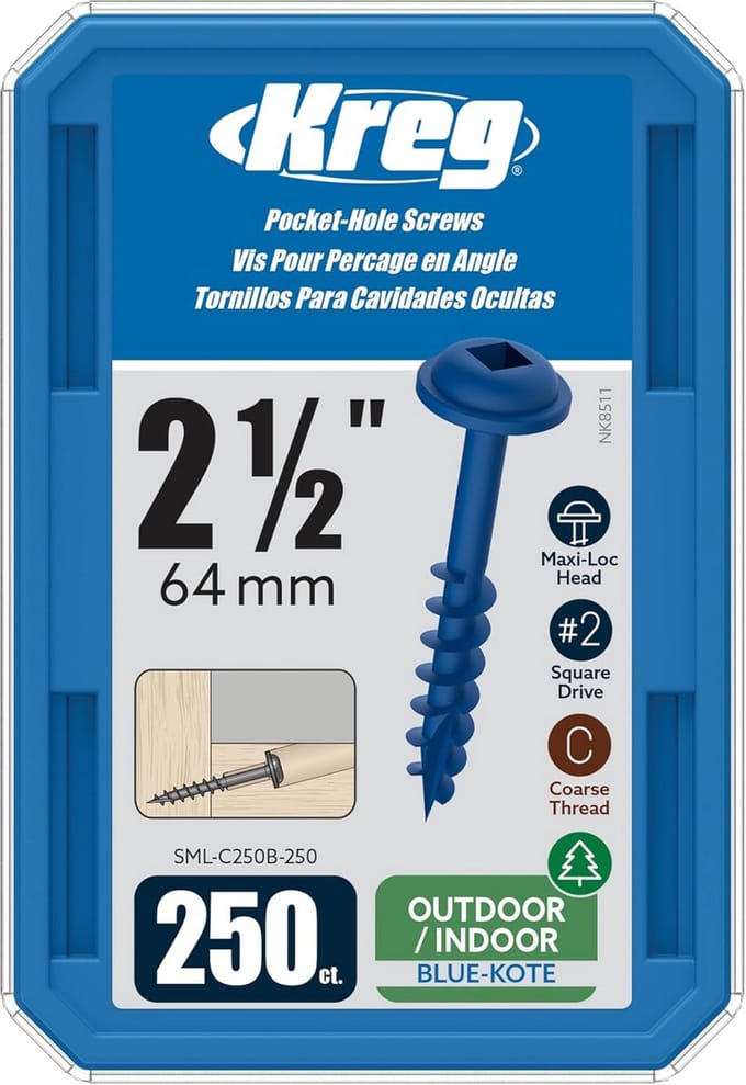 Pocketgatschroeven Blauw 64 mm Grove Draad 250 Stuks