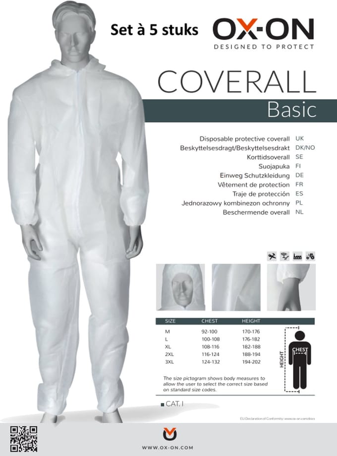 OX-ON Basic Wegwerp Overall PP - Set à 5 stuks