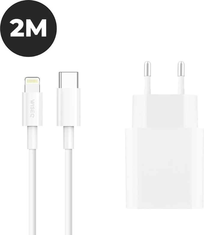 Oplader Snellader geschikt voor iPhone 14 / 13/ 12 / 11- Snellader geschikt voor Apple Lightning-aansluiting 2 Meter kabel - WiseQ