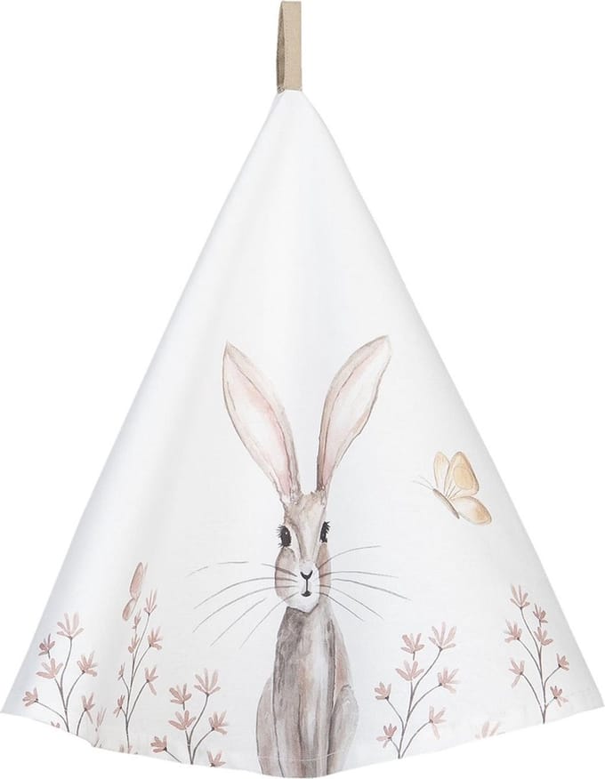 Clayre & Eef Theedoek Ø 80 cm Wit Bruin Katoen Konijn