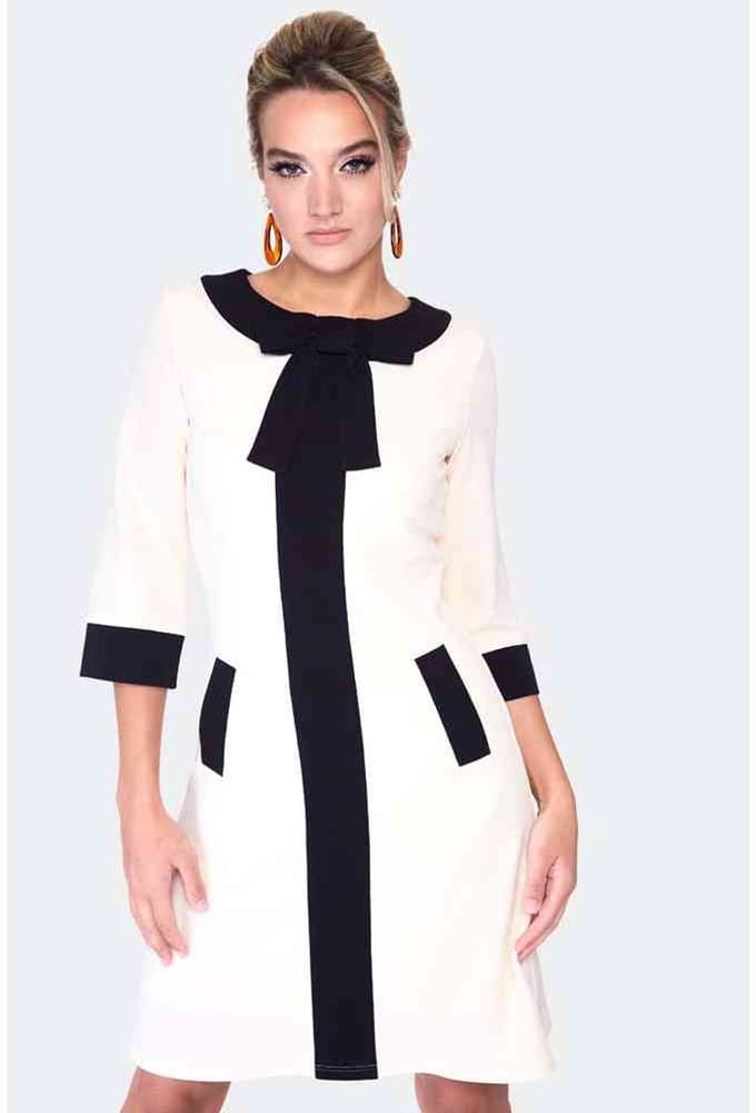 Voodoo Vixen - 60s constrast stripe ivory Korte jurk - M - Creme
