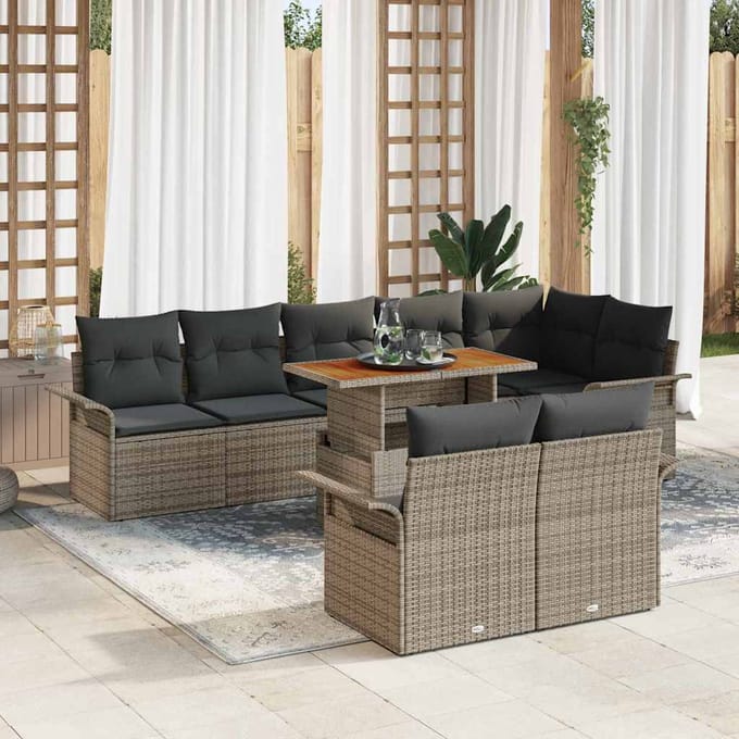 vidaXL - Tuinbank - Set - 9 - st - Grijs - poly - rattan