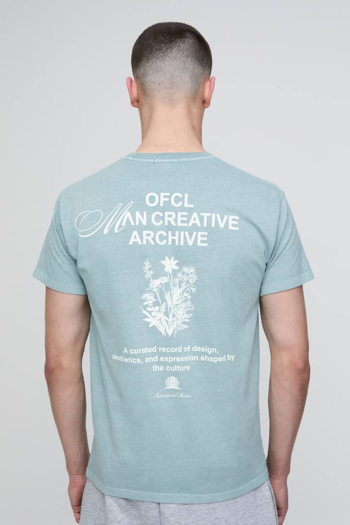 Gewassen Salie Regular Creative Archive Print T-shirt | Sage | Size Medium