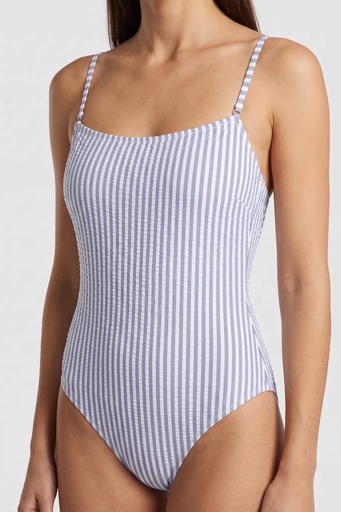 ARKET Ceres Seersucker Swimsuit Blue Maat: 40 | Badpakken Outlet | Dames | Blauw