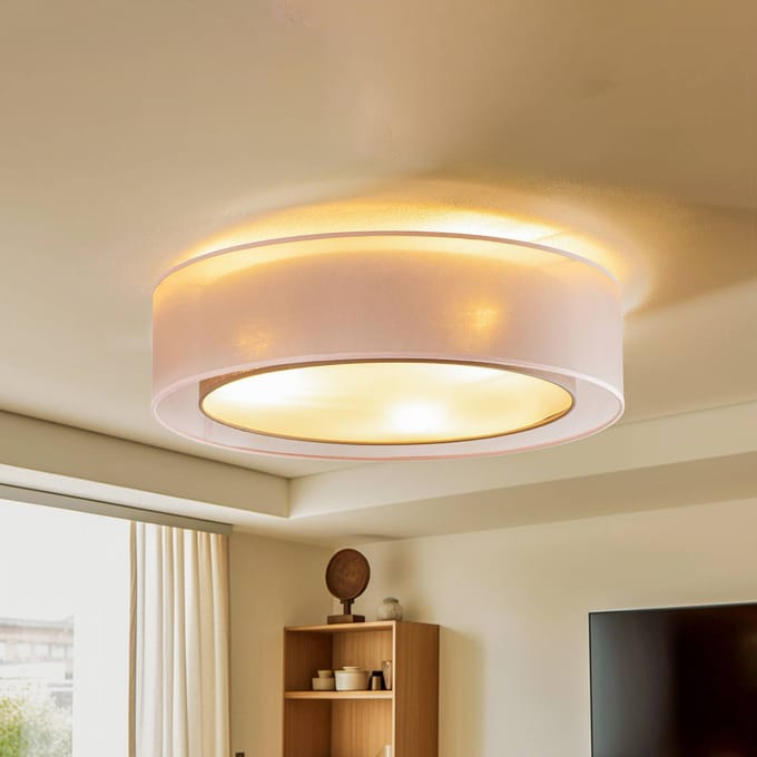 Euluna Tibu plafondlamp, textiel, Ø50cm, aardkleurig