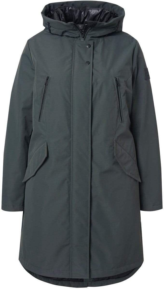Ulla Popken - Dames - HYPRAR functionele mantel waterdicht capuchon - Olijfgrijs - Maat 42+