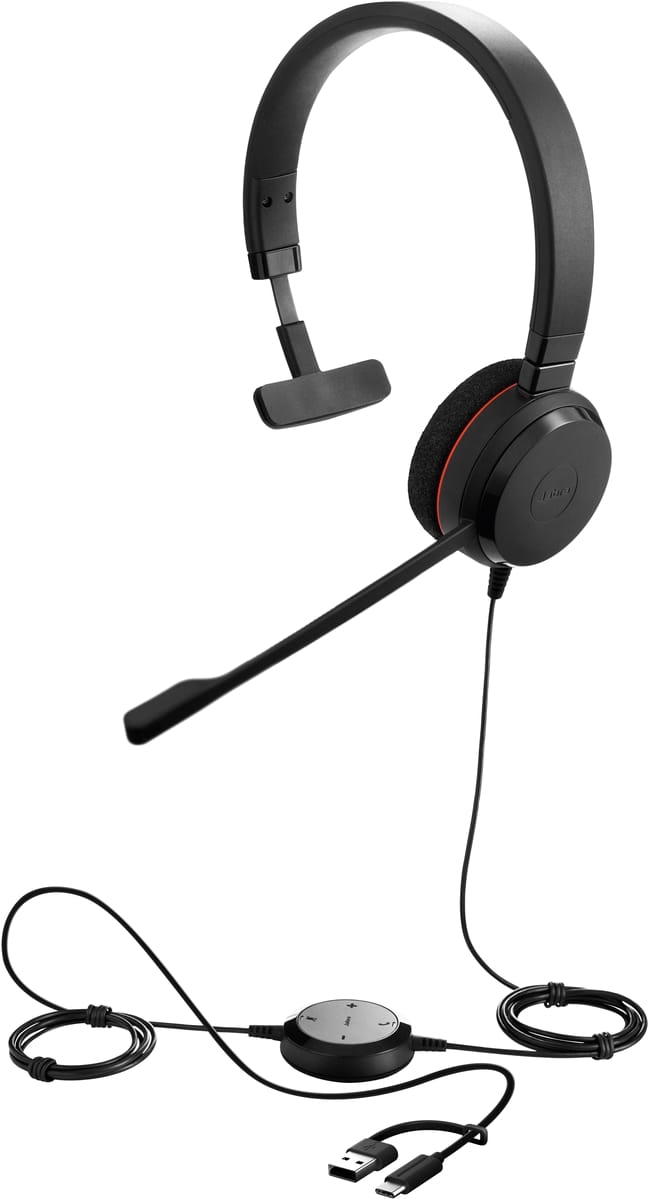 Jabra Evolve 20 On Ear headset Kabel Mono Zwart Noise Cancelling, Ruisonderdrukking (microfoon) Headset, Mono Telefoon