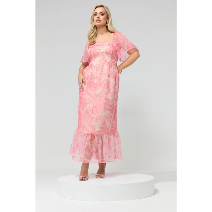 Yours London Roze Bloemenjurk Van Organza Size 44