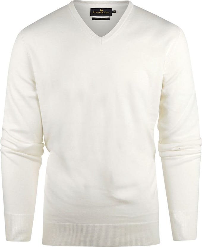 Steppin' Out Trui Cashmere V-hals Off White - Maat 3XL - Heren - Pullovers