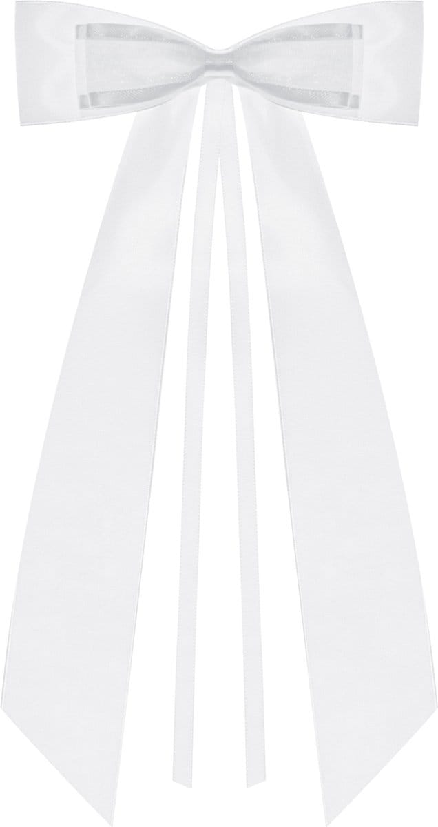 PartyDeco trouwauto antenne lint strik - Bruiloft - wit - 4x stuks - 14 cm - just married