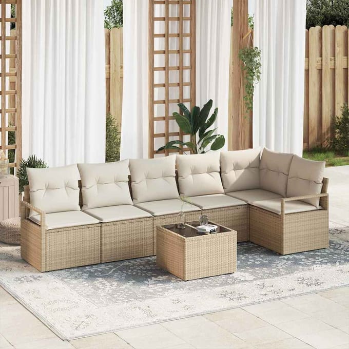 vidaXL - Tuinbank - Set - 7 - st - Beige - en - Crème - poly - rattan