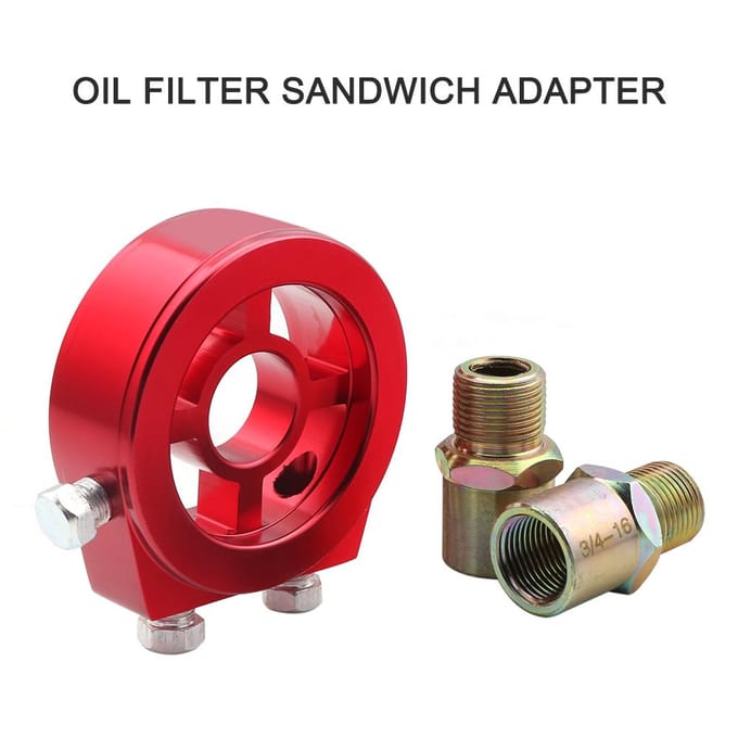 Universele auto-oliefilterkoeler sandwichplaatadapter voor olietemperatuur en oliedruk rood