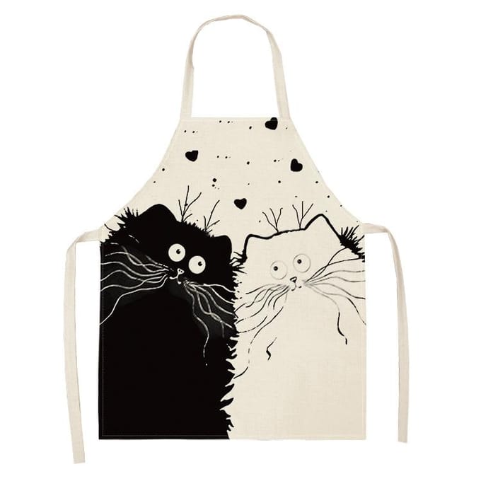 1 Stuk Huis Mouwloos Keukenschort Katoen Linnen Schorten Cartoon Kat Bedrukt Grappige Schoonmaakkleding white
