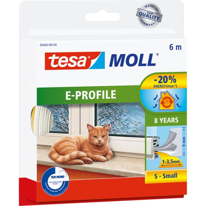 Tochtstrip tesamoll® E-profiel zelfklevend rubber 6mx9mm wit