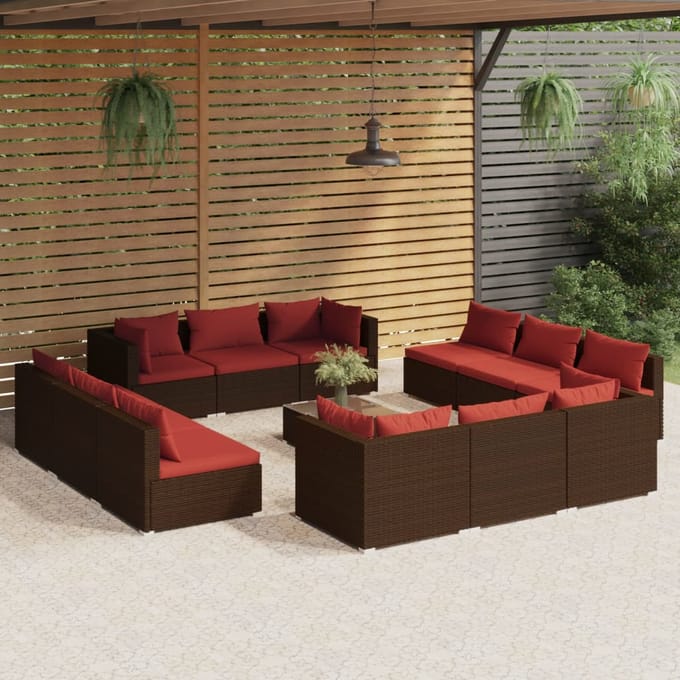vidaXL - 13-delige - Loungeset - met - kussens - poly - rattan - bruin