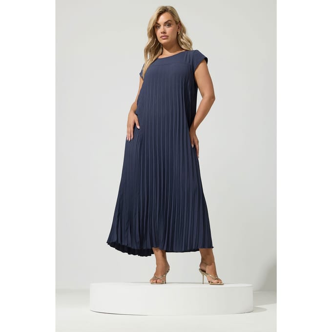 Yours London Marineblauwe Geplooide Maxijurk Size 38