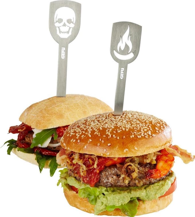 Hamburgerstokjes TORRO doodshoofd en vlam - Set van 2 - Gefu